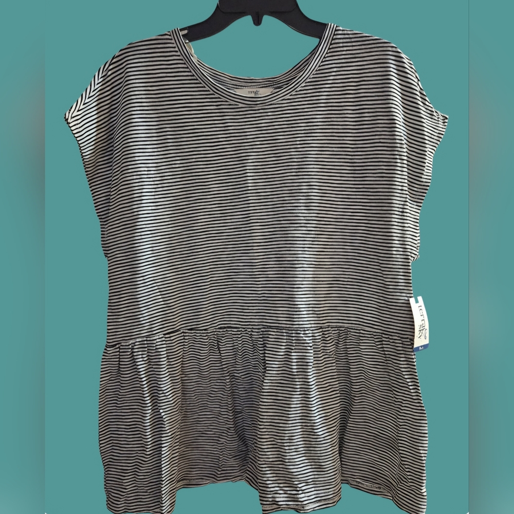 NWT Terra Sky Black and White Striped Peplum Top Plus Size 14W